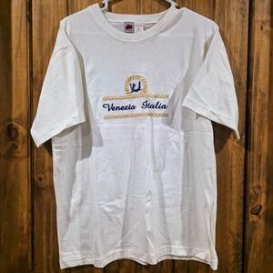 Vintage Venezia Italia T-Shirt Womens L White Embroidered Logo Short Sleeve